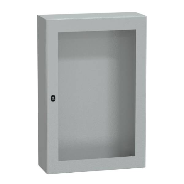 "Wall mounted steel enclosure, PanelSeT S3D, transparent door, without mounting plate, 1200x800x300mm, IP66, IK08" - Schneider Electric - NSYS3D12830T
