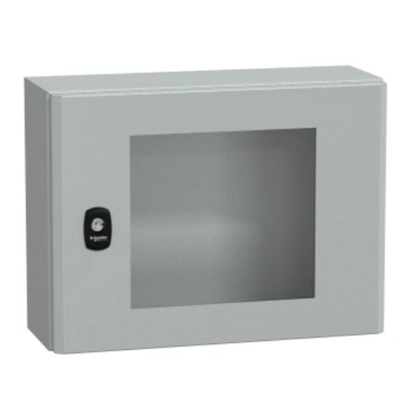 "Wall mounted steel enclosure, PanelSeT S3D, transparent door, without mounting plate, 300x400x150mm, IP66, IK08" - Schneider Electric - NSYS3D3415T