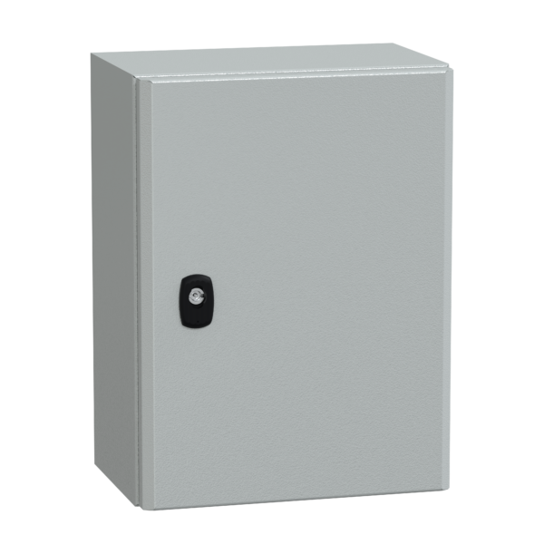 "Wall mounted steel enclosure, PanelSeT S3D, plain door, without mounting plate, 400x300x200mm, IP66, IK10" - Schneider Electric - NSYS3D4320