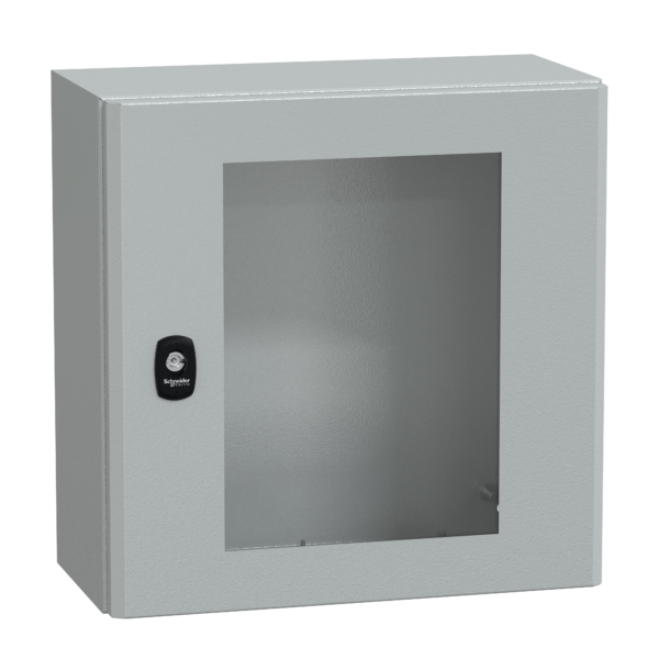 "Wall mounted steel enclosure, PanelSeT S3D, transparent door, without mounting plate, 400x400x200mm, IP66, IK08" - Schneider Electric - NSYS3D4420T