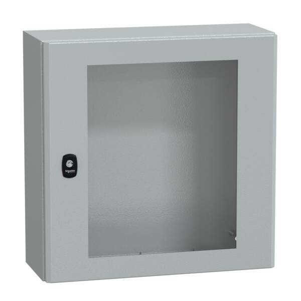 "Wall mounted steel enclosure, PanelSeT S3D, transparent door, without mounting plate, 500x500x200mm, IP66, IK08" - Schneider Electric - NSYS3D5520T