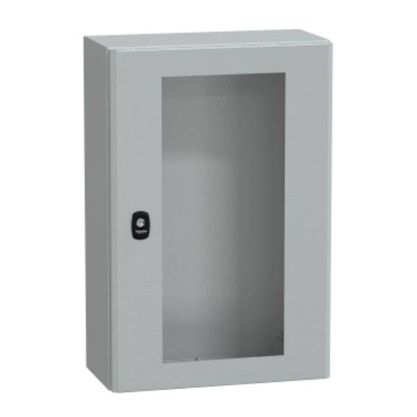 "Wall mounted steel enclosure, PanelSeT S3D, transparent door, without mounting plate, 600x400x200mm, IP66, IK08" - Schneider Electric - NSYS3D6420T