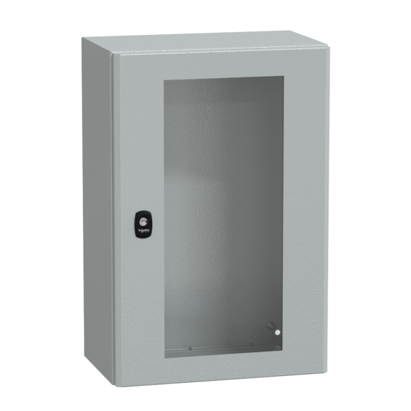 "Wall mounted steel enclosure, PanelSeT S3D, transparent door, without mounting plate, 600x400x250mm, IP66, IK08" - Schneider Electric - NSYS3D6425T