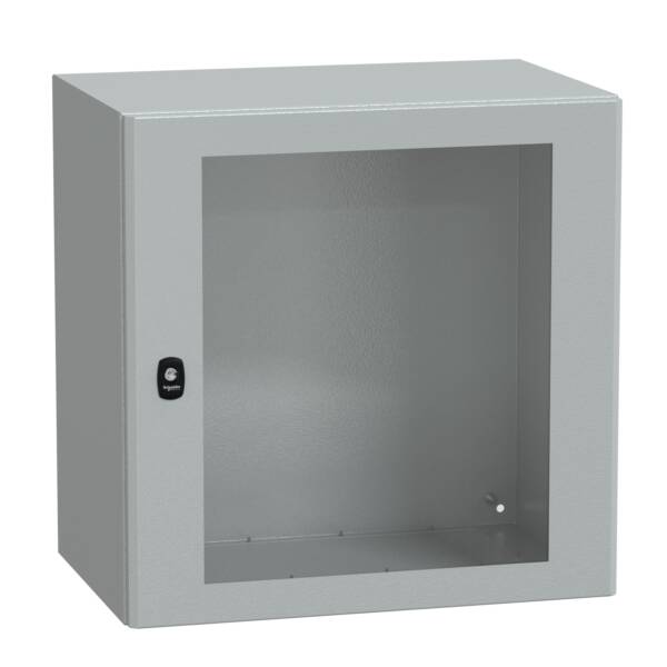 "Wall mounted steel enclosure, PanelSeT S3D, transparent door, without mounting plate, 600x600x400mm, IP66, IK08" - Schneider Electric - NSYS3D6640T