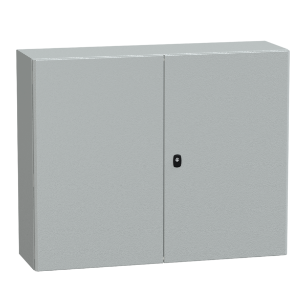 "Wall mounted steel enclosure, PanelSeT S3D, double plain door, without mounting plate, 800x1000x300mm, IP55, IK10" - Schneider Electric - NSYS3D81030D