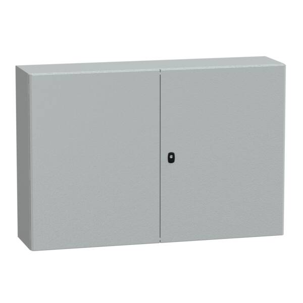 "Wall mounted steel enclosure, PanelSeT S3D, double plain door, without mounting plate, 800x1200x300mm, IP55, IK10" - Schneider Electric - NSYS3D81230D