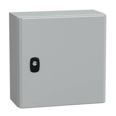 "Wall mounted steel enclosure, PanelSeT S3D, plain door, with mounting plate, 300x300x150mm, IP66, IK10" - Schneider Electric - NSYS3D3315P