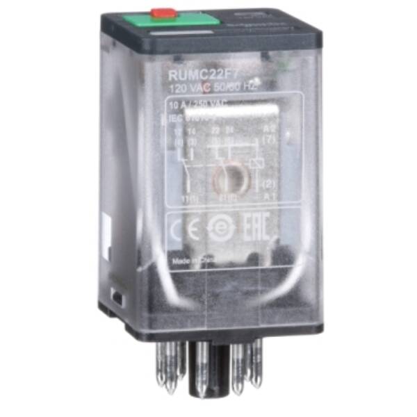 universal plug-in relay - Harmony RUM - 2 C/O - 120 V AC - 10 A - with LED - Schneider Electric - RUMC22F7