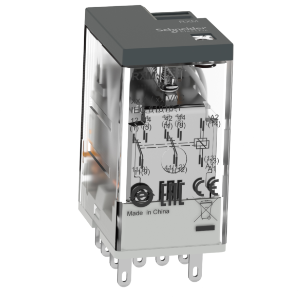 miniature plug-in relay - Harmony RXM2L - 4 C/O - 24 V AC - 3 A - without LED - Schneider Electric - RXM4LB1B7