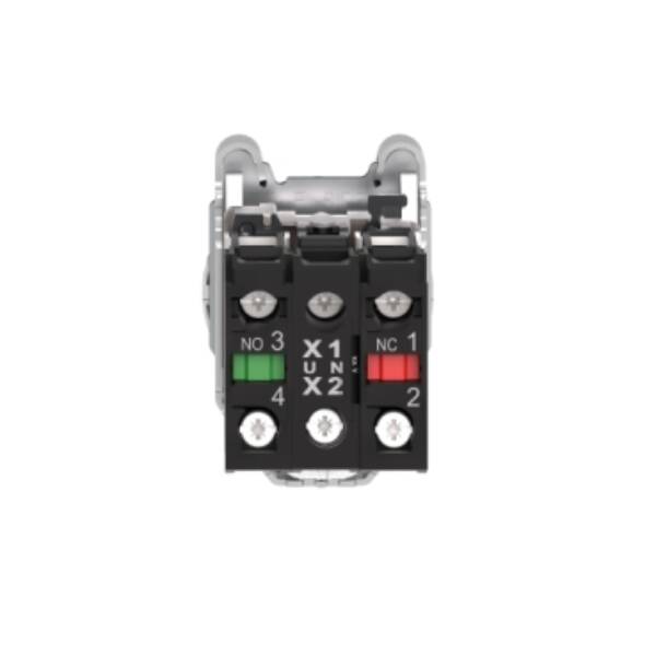 Illuminated selector switch, Harmony XB4, metal, orange handle, 30mm, universal LED, 3 positions, 1NO + 1NC, 24V AC DC - Schneider Electric - XB4FK135B5