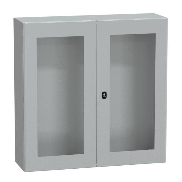 "Wall mounted steel enclosure, PanelSeT S3D, double transparent door, without mounting plate, 1000x1000x300mm, IP55, IK08" - Schneider Electric - NSYS3D101030DT