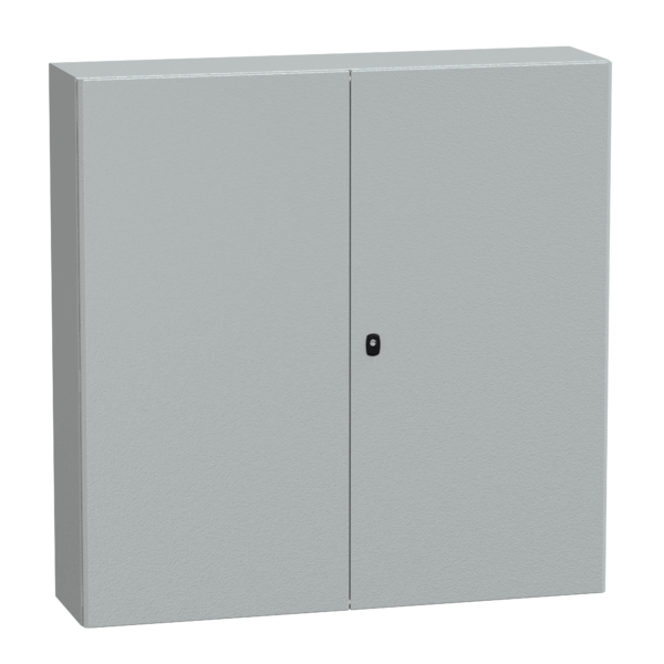 "Wall mounted steel enclosure, PanelSeT S3D, double plain door, without mounting plate, 1200x1200x300mm, IP55, IK10" - Schneider Electric - NSYS3D121230D
