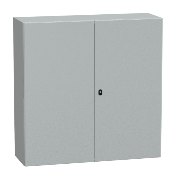 "Wall mounted steel enclosure, PanelSeT S3D, double plain door, with mounting plate, 1200x1200x400mm, IP55, IK10" - Schneider Electric - NSYS3D121240DP