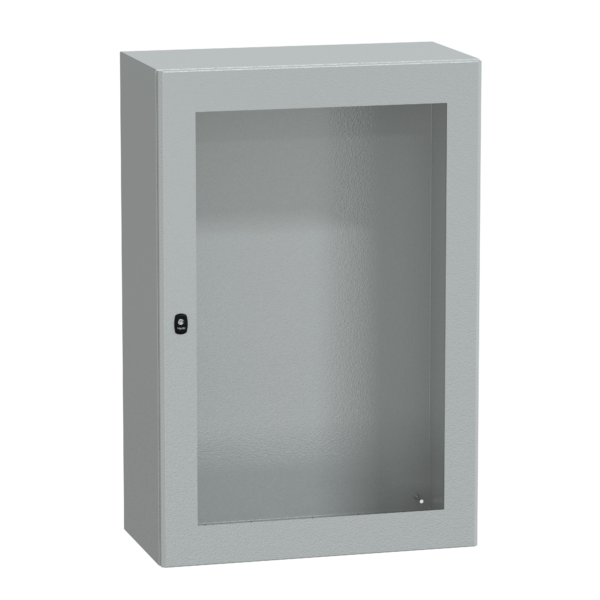 "Wall mounted steel enclosure, PanelSeT S3D, transparent door, without mounting plate, 1200x800x400mm, IP66, IK08" - Schneider Electric - NSYS3D12840T