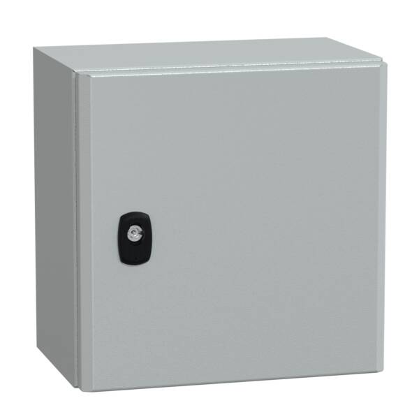 "Wall mounted steel enclosure, PanelSeT S3D, plain door, with mounting plate, 300x300x200mm, IP66, IK10" - Schneider Electric - NSYS3D3320P