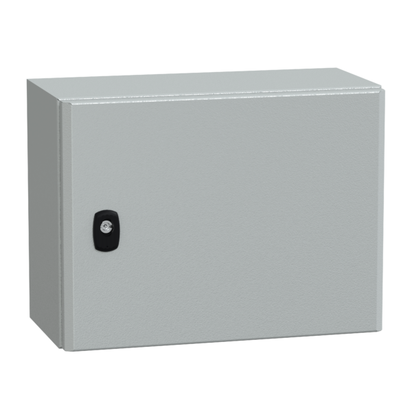 "Wall mounted steel enclosure, PanelSeT S3D, plain door, without mounting plate, 300x400x200mm, IP66, IK10" - Schneider Electric - NSYS3D3420