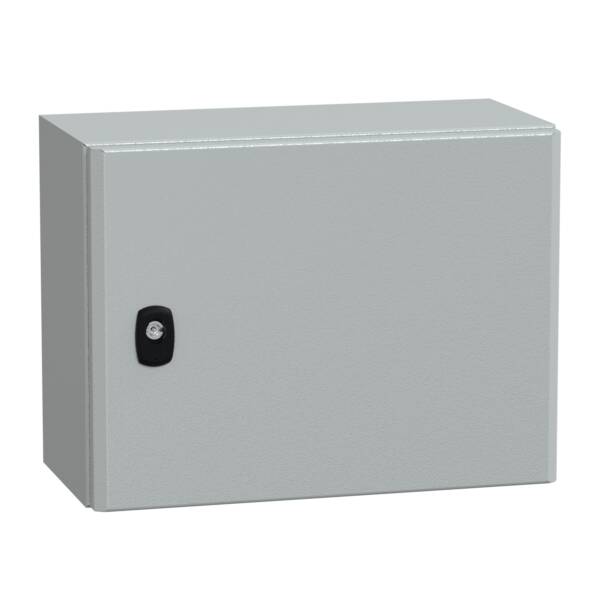 "Wall mounted steel enclosure, PanelSeT S3D, plain door, with mounting plate, 300x400x200mm, IP66, IK10" - Schneider Electric - NSYS3D3420P