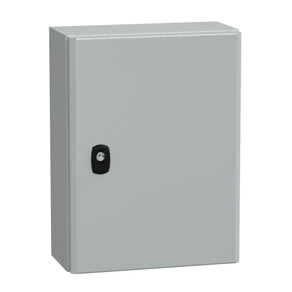 "Wall mounted steel enclosure, PanelSeT S3D, plain door, without mounting plate, 400x300x150mm, IP66, IK10" - Schneider Electric - NSYS3D4315