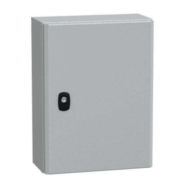 "Wall mounted steel enclosure, PanelSeT S3D, plain door, with mounting plate, 400x300x150mm, IP66, IK10" - Schneider Electric - NSYS3D4315P