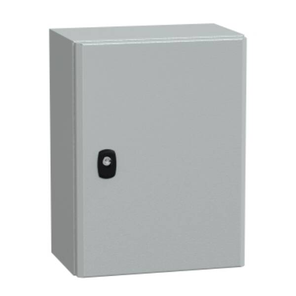 "Wall mounted steel enclosure, PanelSeT S3D, plain door, with mounting plate, 400x300x200mm, IP66, IK10" - Schneider Electric - NSYS3D4320P