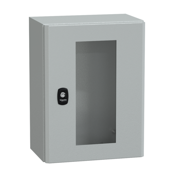 "Wall mounted steel enclosure, PanelSeT S3D, transparent door, without mounting plate, 400x300x200mm, IP66, IK08" - Schneider Electric - NSYS3D4320T