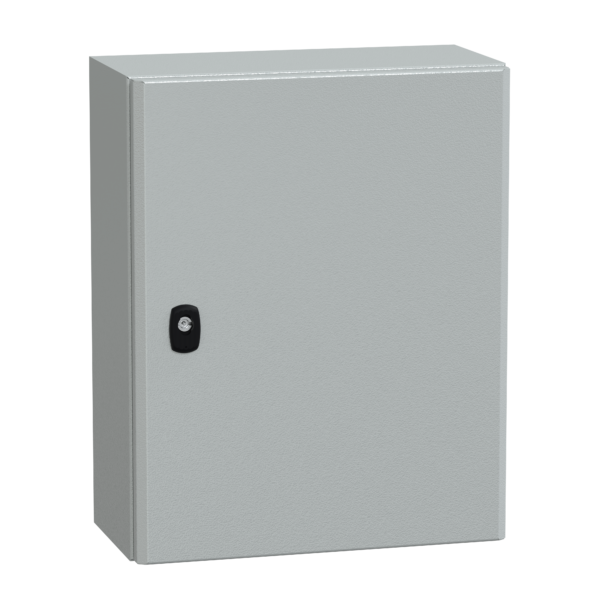"Wall mounted steel enclosure, PanelSeT S3D, plain door, with mounting plate, 500x400x200mm, IP66, IK10" - Schneider Electric - NSYS3D5420P