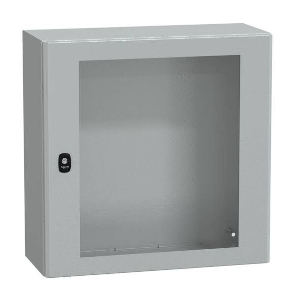 "Wall mounted steel enclosure, PanelSeT S3D, transparent door, without mounting plate, 600x600x250mm, IP66, IK08" - Schneider Electric - NSYS3D6625T