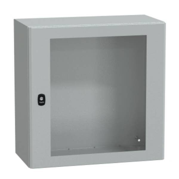 "Wall mounted steel enclosure, PanelSeT S3D, transparent door, without mounting plate, 600x600x300mm, IP66, IK08" - Schneider Electric - NSYS3D6630T