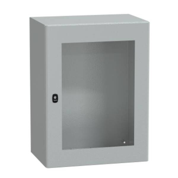 "Wall mounted steel enclosure, PanelSeT S3D, transparent door, without mounting plate, 800x600x400mm, IP66, IK08" - Schneider Electric - NSYS3D8640T
