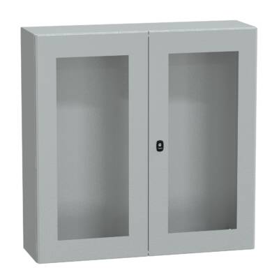 "Wall mounted steel enclosure, PanelSeT S3D, double transparent door, without mounting plate, 1000x1000x300mm, IP55, IK08" - Schneider Electric - NSYS3D101030DT
