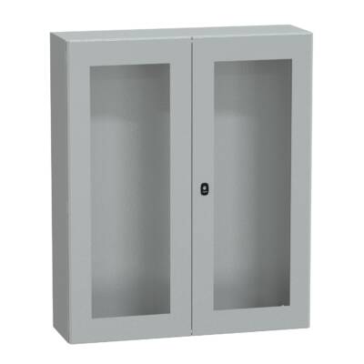 "Wall mounted steel enclosure, PanelSeT S3D, double transparent door, without mounting plate, 1200x1000x300mm, IP55, IK08" - Schneider Electric - NSYS3D121030DT