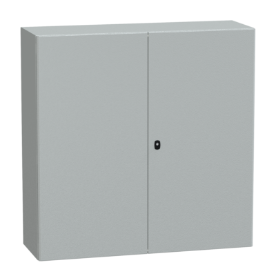 "Wall mounted steel enclosure, PanelSeT S3D, double plain door, with mounting plate, 1200x1200x400mm, IP55, IK10" - Schneider Electric - NSYS3D121240DP