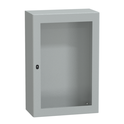 "Wall mounted steel enclosure, PanelSeT S3D, transparent door, without mounting plate, 1200x800x400mm, IP66, IK08" - Schneider Electric - NSYS3D12840T