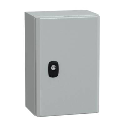 "Wall mounted steel enclosure, PanelSeT S3D, plain door, with mounting plate, 300x200x150mm, IP66, IK10" - Schneider Electric - NSYS3D3215P