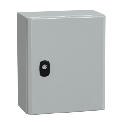 "Wall mounted steel enclosure, PanelSeT S3D, plain door, without mounting plate, 300x250x150mm, IP66, IK10" - Schneider Electric - NSYS3D32515