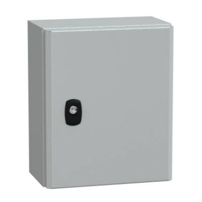 "Wall mounted steel enclosure, PanelSeT S3D, plain door, with mounting plate, 300x250x150mm, IP66, IK10" - Schneider Electric - NSYS3D32515P