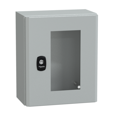 "Wall mounted steel enclosure, PanelSeT S3D, transparent door, without mounting plate, 300x250x150mm, IP66, IK08" - Schneider Electric - NSYS3D32515T