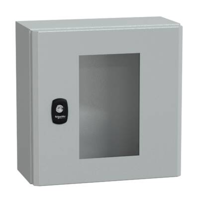 "Wall mounted steel enclosure, PanelSeT S3D, transparent door, without mounting plate, 300x300x150mm, IP66, IK08" - Schneider Electric - NSYS3D3315T