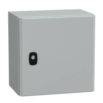 "Wall mounted steel enclosure, PanelSeT S3D, plain door, with mounting plate, 300x300x200mm, IP66, IK10" - Schneider Electric - NSYS3D3320P