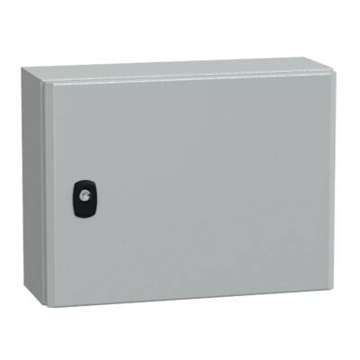"Wall mounted steel enclosure, PanelSeT S3D, plain door, with mounting plate, 300x400x150mm, IP66, IK10" - Schneider Electric - NSYS3D3415P