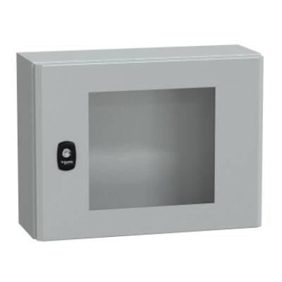 "Wall mounted steel enclosure, PanelSeT S3D, transparent door, without mounting plate, 300x400x150mm, IP66, IK08" - Schneider Electric - NSYS3D3415T