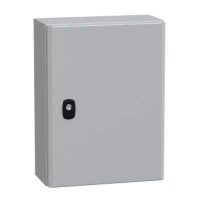 "Wall mounted steel enclosure, PanelSeT S3D, plain door, with mounting plate, 400x300x150mm, IP66, IK10" - Schneider Electric - NSYS3D4315P