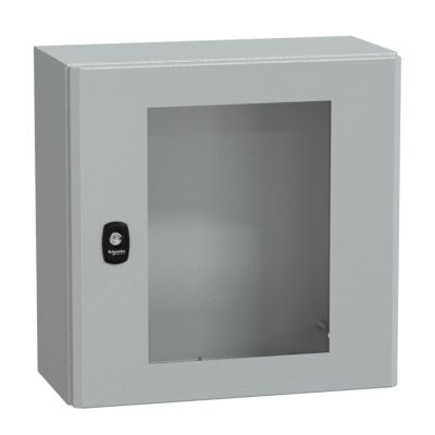 "Wall mounted steel enclosure, PanelSeT S3D, transparent door, without mounting plate, 400x400x200mm, IP66, IK08" - Schneider Electric - NSYS3D4420T