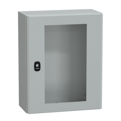 "Wall mounted steel enclosure, PanelSeT S3D, transparent door, without mounting plate, 500x400x200mm, IP66, IK08" - Schneider Electric - NSYS3D5420T