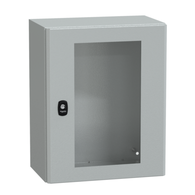 "Wall mounted steel enclosure, PanelSeT S3D, transparent door, without mounting plate, 500x400x250mm, IP66, IK08" - Schneider Electric - NSYS3D5425T