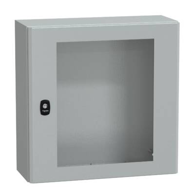 "Wall mounted steel enclosure, PanelSeT S3D, transparent door, without mounting plate, 500x500x200mm, IP66, IK08" - Schneider Electric - NSYS3D5520T
