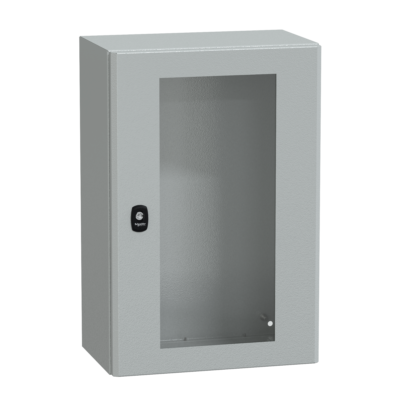 "Wall mounted steel enclosure, PanelSeT S3D, transparent door, without mounting plate, 600x400x250mm, IP66, IK08" - Schneider Electric - NSYS3D6425T