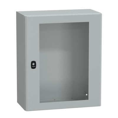 "Wall mounted steel enclosure, PanelSeT S3D, transparent door, without mounting plate, 600x500x250mm, IP66, IK08" - Schneider Electric - NSYS3D6525T