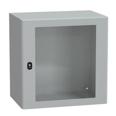 "Wall mounted steel enclosure, PanelSeT S3D, transparent door, without mounting plate, 600x600x400mm, IP66, IK08" - Schneider Electric - NSYS3D6640T