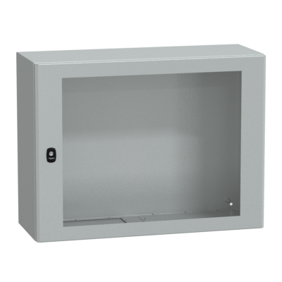 "Wall mounted steel enclosure, PanelSeT S3D, transparent door, without mounting plate, 600x800x300mm, IP66, IK08" - Schneider Electric - NSYS3D6830T